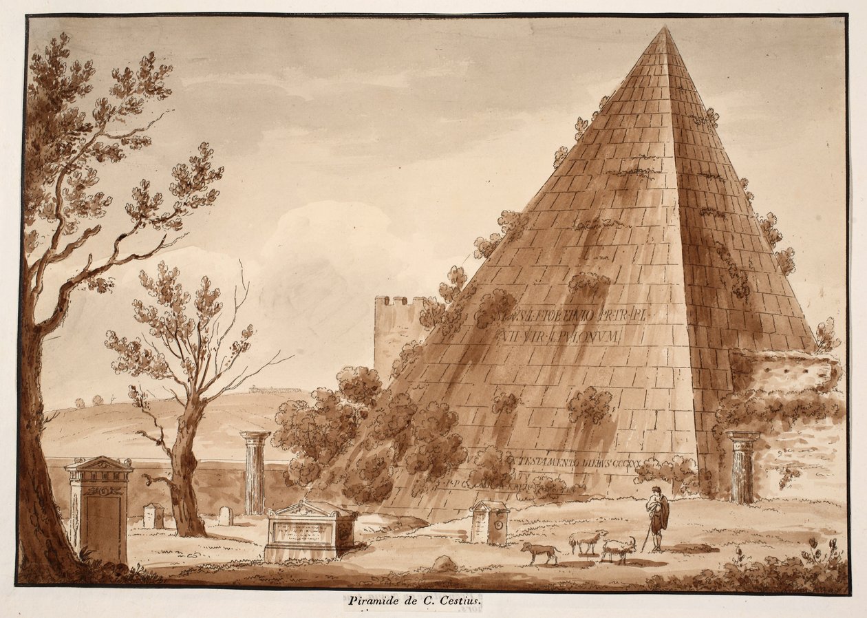 C.Cestiusのピラミッド、1833年（茶色のウォッシュでエッチング） 作： アゴスティーノ・トファネッリ