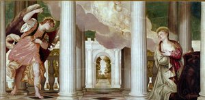 受胎告知。パオロ・ヴェロネーゼことパオロ・カリアリ（1528-1588）の絵画 作： ヴェロネーゼ