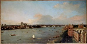 18世紀のロンドンとテムズ川の眺め カナレットとして知られるアントニオ・カナルの絵画（1697～1768年） 18世紀 - ロブコヴィッチ・コレクション、ロブコヴィッチ宮殿、プラハ - 寸法 高さ：118cm（46.5インチ）。幅：238 cm（93.7インチ