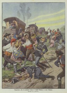 ルネル（フランス）のフランスのジャンダルムとアンダルシアジプシーの間の血まみれの乱闘 作： Achille Beltrame