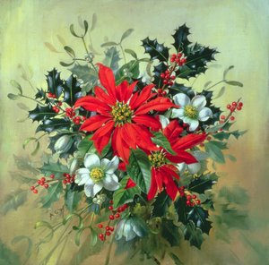AB130ヒイラギ、ヤドリギ、その他の冬の花のクリスマスアレンジ