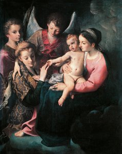 アンニバレ・カラッチ（1560-1609）の「聖カタリナの神秘的な結婚」、油彩・キャンバス