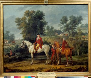 狩猟への出発 フランス王となったルイ・フィリップ2世ジョセフ・ドルレアン（フィリップ・エガリテ）（1747-1793）とシャルトル公（オルレアン公ルイ・フィリップ1世（1773-1850））は、1787年に狩猟の約束をしていました。アントワーヌ・シャルル・ホレス・ヴァーンの絵画