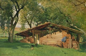 キーム湖の小屋、1872年（カードに油彩）