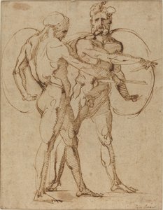 2つの男性ヌード、c.1520（簀の紙にペンと茶色のインク） 作： バッチオ・バンディネッリ