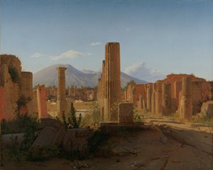 1841年にベスビオ山を背景にしたポンペイのフォーラム
