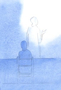 キリスト-私に背を向ける-は父に向かい、食事の前に感謝と恵みの祈りを捧げます、2001年（紙にw - c） 作： エリザベス・ワン