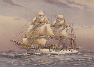 HMSカリオペ、3等巡洋艦（カラーリトグラフ）