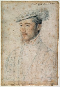 ギーズ公フランソワ・ド・ロレーヌ（1520 - 1563）の肖像。クルエ・フランソワ（1515-1572）による血と黒い石のドローイング 作： フランソワ・クルーエ