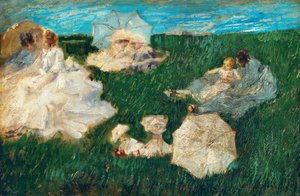庭で子供を持つ女性、1896年、