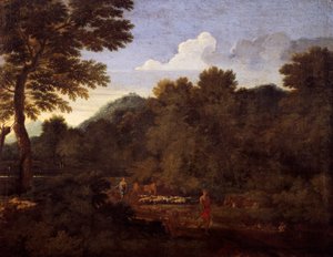 羊の群れのある風景」ガスパール・デュゲ（1615-1675）作、油彩・キャンバス、50x66cm。
