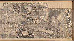 王宮と庭園、ハイドパーク、ナイツブリッジの平面図と立面図によるケンジントン教区の地形調査