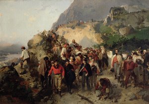 アスプロモンテ山脈の負傷したガリバルディ（1807-82）（キャンバスに油彩）