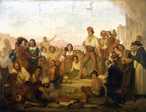 1647 年にナポリでマサニエッロ (1622-1647) として知られるナポリの漁師トマソ アニエッロの反乱。マッツァの絵画。 ミラノ科学博物館