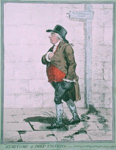 1800年にハンナ・ハンフリーが出版した「Symptoms of Deep Thinking」（手彩色エッチング）。