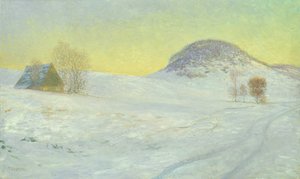 雪の中の鷹の山（キャンバスに油彩）