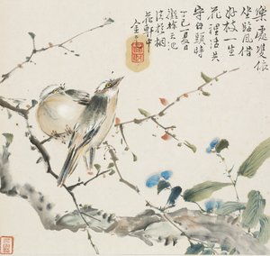 一対の中国産ヒヨドリの鳥 1857年