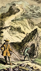 古生物学: スイスの博物学者ヨハン・ヤコブ・ショイツァー (1672-1733) は、化石のおかげで、スイスの山岳地帯で大洪水の痕跡を発見しました。 「Museum Diluvianum」からの彫刻
