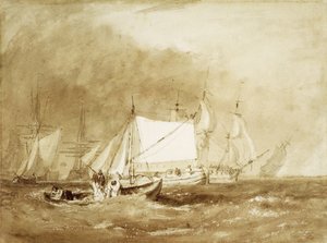 漁師との出荷シーン、c.1815-20（紙にブラシと茶色のインク）