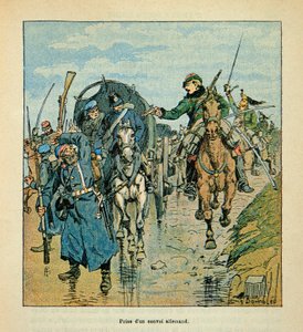 ルイ・ボンブルド（1862-1927）が挿絵を描いたウジェーヌ・セルジェント（グレネスト）の「ロワールの軍隊」（独仏戦争、1870年から1871年のキャンペーン）。1870年の戦争におけるフランス軍によるドイツ軍輸送船団の捕獲、個人蔵