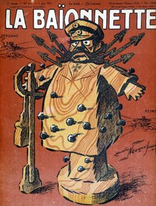 ドイツの元帥・政治家であるヒンデンブルグ（1847-1934）の漫画。1917年6月の新聞 "La Baionnette "の表紙のイラスト。