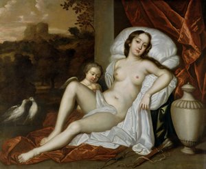 ビーナスとしてのネル・グウィン（1650-87）の肖像画と、キューピッドとしての息子のチャールズ・ボークラーク（1670-1726）（キャンバスに油彩）