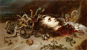 Tete de Meduse - Medusaの頭 - Pieter Paul Rubens (1577-1640)。キャンバスに油彩、1617-1618年頃 寸法：68,5x118cm美術史博物館、ヴィエンヌ