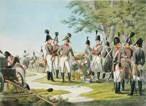 ナポレオン戦争後の帝国ロイヤル・オーストリア軍の新しい大砲と装備、1820年頃（カラーリトグラフ）