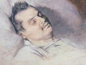 1850年8月15日、デスベッドにあるオノレデバルザック（1799-1850）（紙にパステルとチョーク）