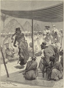 西アフリカのソファーの王の前で踊る
