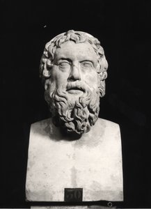 アリストファネスの胸像（紀元前445～385年）（大理石）（白黒写真