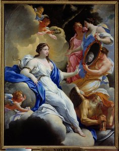 Prudence, Love and the Graces Painting by Simon Vouet (1590-1649) 1645 Sun.1,16x0,9 m モンペリエ、Musee Fabre
