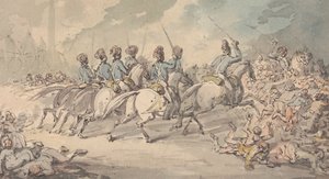 「1795 年 6 月 13 日、セント ジョージズ フィールドで暴徒を追い散らすサリー フェンシブルズ」