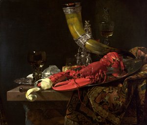 飲酒のある静物-聖セバスチャン射手ギルドの角杯、アカザエビとグラス、1653年頃（キャンバスに油彩）