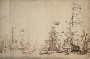 オランダ艦隊の作戦会議？1665年5月、1674年頃（ペン、褐色インク、灰色ウォッシュ）