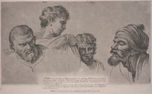 ハンプトンコートのラファエロのカルトンの4つの頭、1729年頃（エッチング）