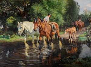 牧場の馬と仔馬、フォードにて 1915年頃（油彩・キャンバス）