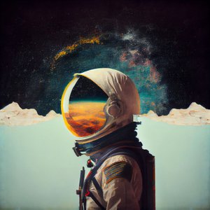 宇宙の抽象的な孤独な宇宙飛行士の絵、壁のアートプリント 作： ファフタリ・アブデラヒム