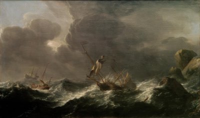 岩だらけの海岸沖の遭難船 作： Aernout Smit