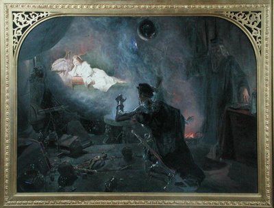 サリー伯爵「魔法の鏡でフェイラー・ジェラルディンを見よう 作： エドワード・ヘンリー・コーボールド