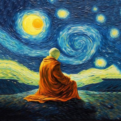 瞑想する男、ヴァン・ゴッホの絵画スタイル、ヨガのポーズプリント、ウォールアートプリント 作： ファフタリ・アブデラヒム