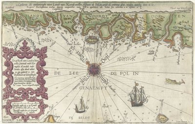 ノルウェーとスウェーデンの海岸の地図の一部 Kuste vant Landt の海は北東にあり、Norweghen の下にあり、一部はスウェーデンの下にあります (...) (オブジェクトのタイトル) 作： ルーカス・ヤンス。ワゲナー