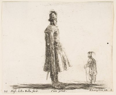 プレート20：中央に羽毛のある帽子をかぶった、古いポーランドの貴族。 1644-47。 作： ステファノ・デラ・ベラ
