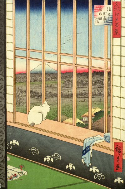 「江戸百景」シリーズの鶏の祭典の浅草水田、パブ。 1857（カラー木版画） 作： 歌川広重