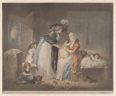 母親が子供を訪問するA Visit to Child at Nurse (Title on Object) 作： ジョージ・モーランド